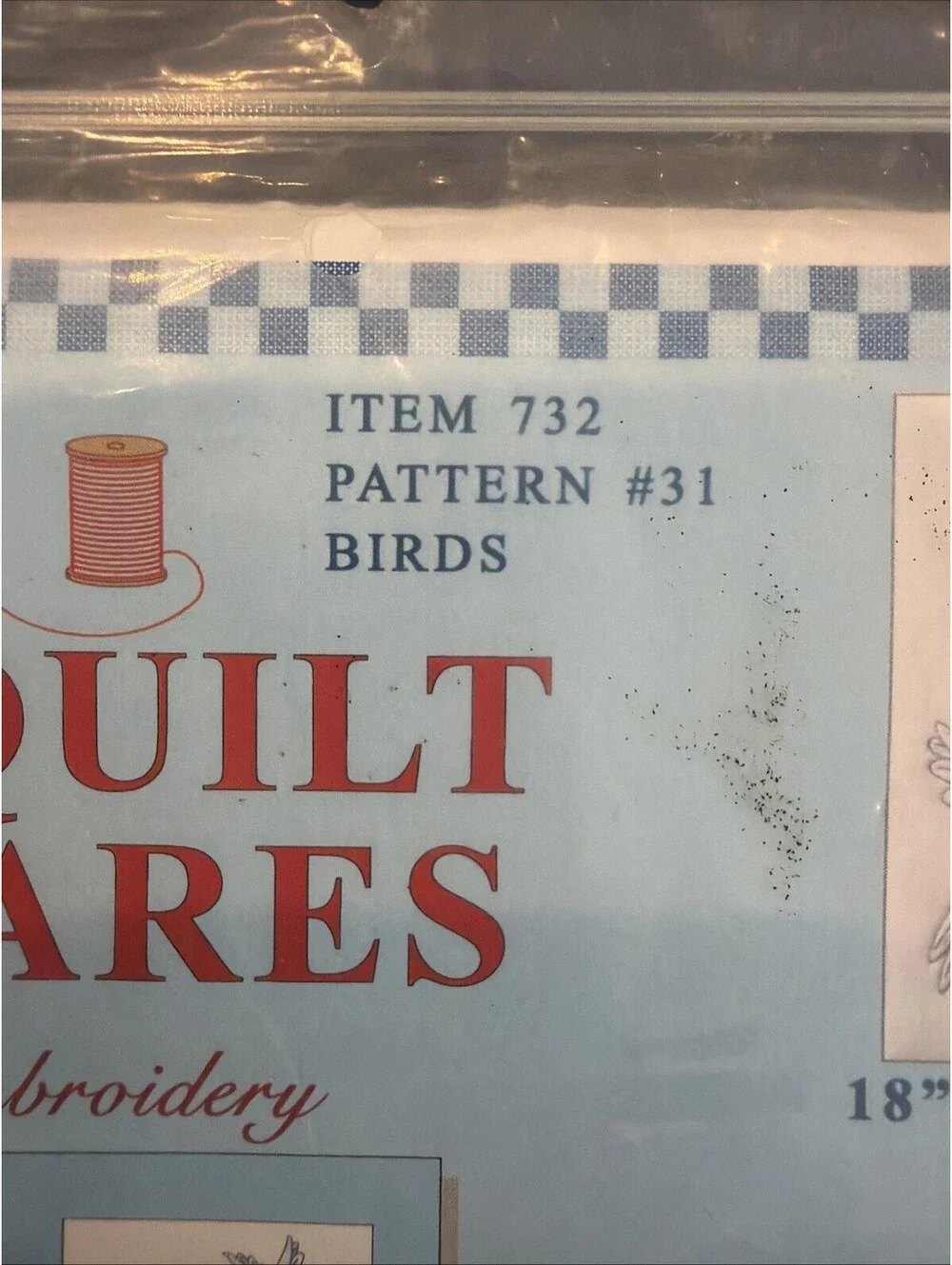 New Jack Dempsey 18” Quilt Squares Birds Pattern #31 New